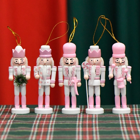 Cascanueces Soldado Marionetas Madera Rosa Blanco Pintado Mano Clásico Navidad Fiesta Adornos Colgantes Decoración