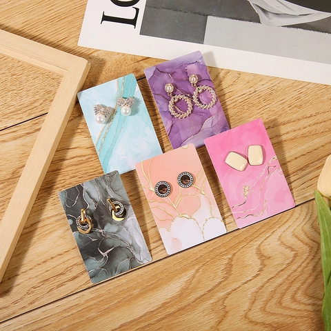 Marble Pattern Jewelry Display Cards Gilded Gold Foil Cardboard Earrings Necklace Hanging Tags Elegant Retail Holder