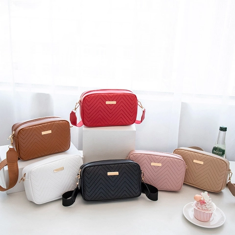 Bolso De Cámara Para Mujer Cuero PU Bolso De Hombro Bandolera Con Correa Ancha Informal Simple Diario Bolso Cuadrado