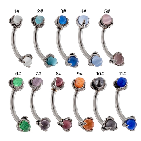 Stud Sourcil Griffe De Dragon Acier Inoxydable Barbell Incurvé Oeil De Chat Pierre De Lune Gothic Punk Bijoux De Piercing