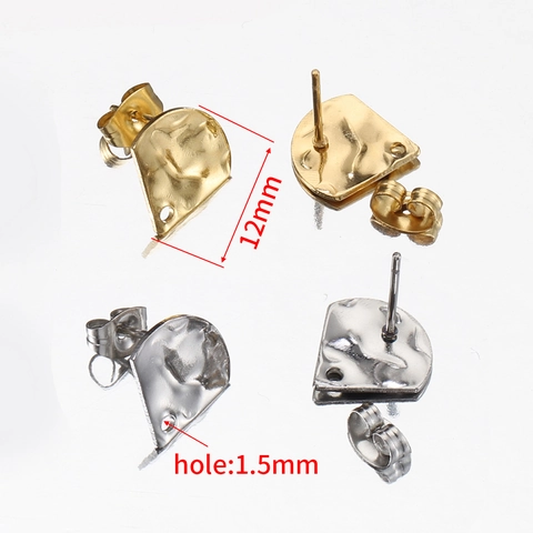 Bases De Pendientes De Acero Inoxidable Forma Abanico Textura Martillada Para Creación De Joyas DIY Color Oro Plata