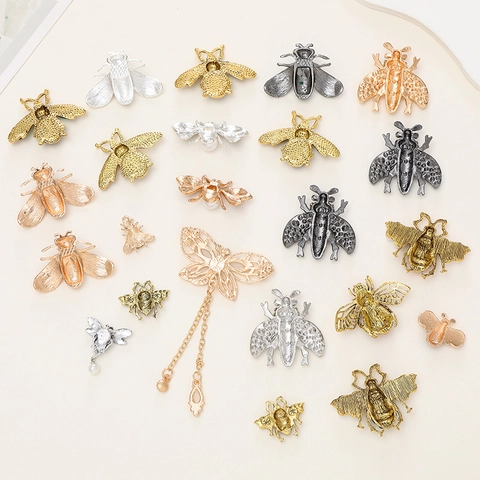 Vintage Bee Butterfly Bear Flower Charms Alloy Rhinestone Enamel Faux Artificial Pearl DIY Jewelry Making Shoe Charms Phone Case Decor