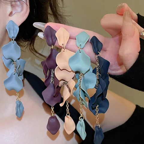 Orecchini Pendenti Lunghi Con Nappa In Petalo Di Acrilico Opaco Con Perno In Argento Sterling 925 Stile Foresta Per Donna