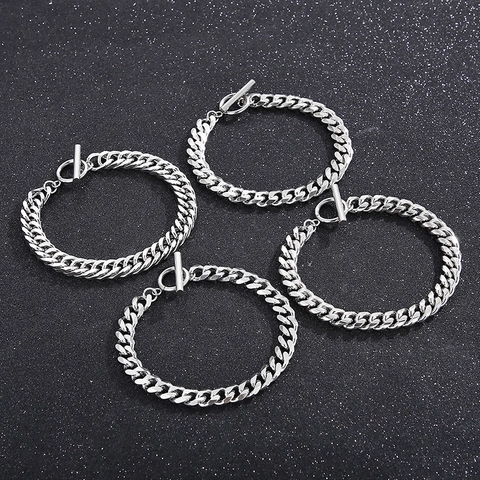 Bracciale A Catena Minimalista In Acciaio Inossidabile Con Chiusura A Gancio T-Bar Colore Argento Gioielli Punk Per Uomo