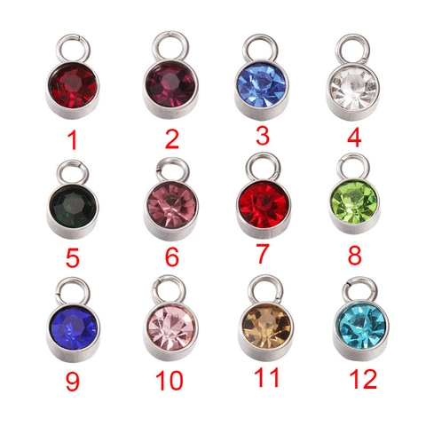 Birthstone Charms Round 304 Stainless Steel Rhinestone Pendants For DIY Jewelry Making Colorful Gemstone Accessories
