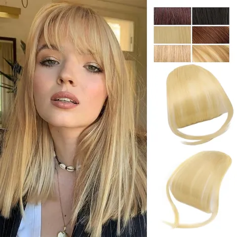 Flequillo De Aire De Fibra Sintética De Alta Temperatura Extensión De Cabello Con Clip Flequillo Delantero Natural Delgado Con Patillas