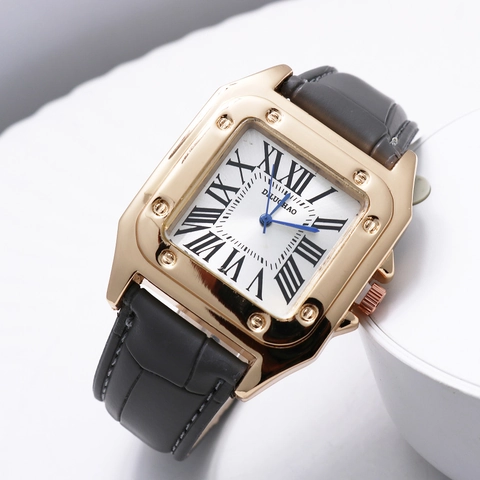 Men Quartz Watch Square Roman Numeral Dial Leather Strap Alloy Case Retro Classic Business Casual Wristwatch