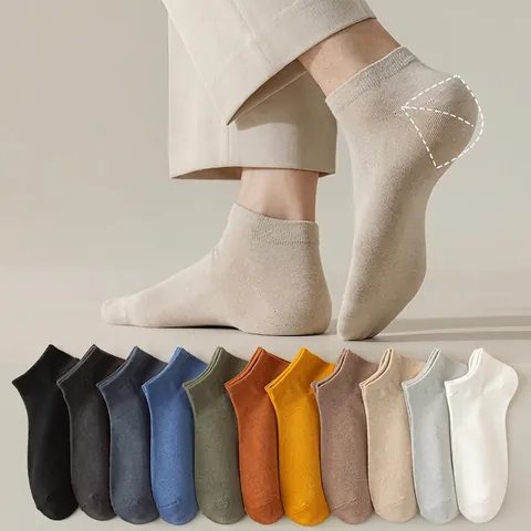 Men Ankle Socks Combed Cotton Breathable Anti-Odor Sweat-Absorbent Non-Slip Heel Casual Solid Color Low Cut