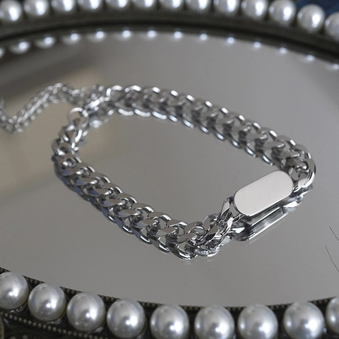 Cuban Link Armband Edelstahl Glatte Rechteckige ID Plakette Hip Hop Punk Stil Schmuck Für Herren