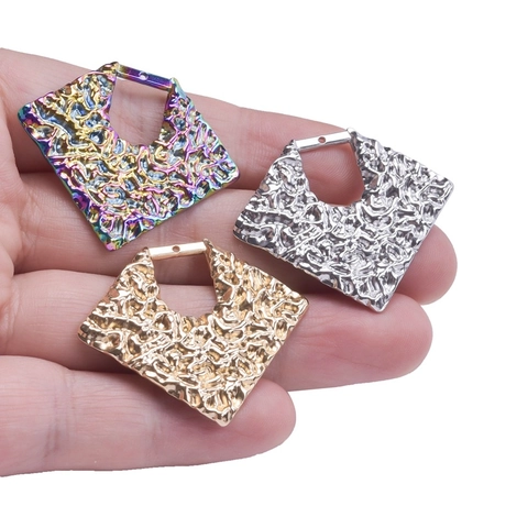 Collana Con Pendente A Rombo Acciaio Inossidabile Texture Martellata Cavo Geometrico Gioielli Di Nicchia Per Donna Oro Argento Arcobaleno