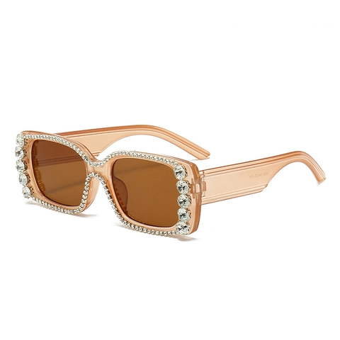 Square Rhinestone Sunglasses For Women Oversized PC Frame AC Lens UV400 Protection Fashion Party Eyewear Crystal Decorative