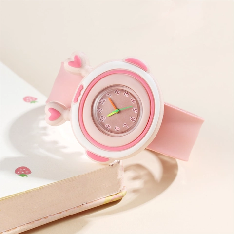 Orologio Bambini Slap Cartone Animato Forma Cuore Fiore Analogico Quarzo Cinturino Silicone Regalo Casuale Per Bambini