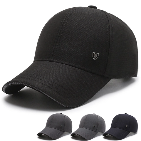 Gorra De Béisbol Para Hombre Sarga De Algodón Protección Solar Ajustable Informal Color Sólido Con Decoración De Escudo De Metal
