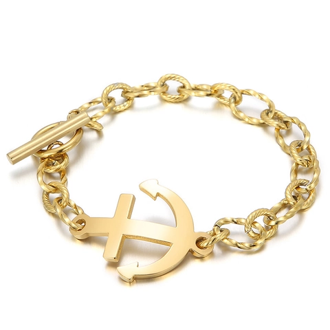 Bracciale Con Pendente Ancora Nautica Acciaio Inossidabile Catena A Fune Torta Chiusura A T Joyería Vintage Hip Hop Per Uomo Donna