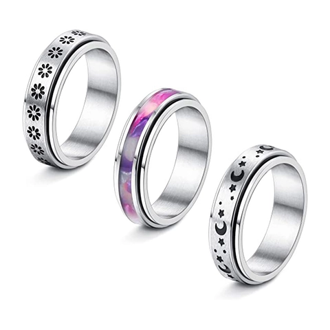 Anti Anxiety Spinner Ring Stainless Steel Daisy Sun Moon Star Celestial Rotating Fidget Jewelry For Unisex Women Men