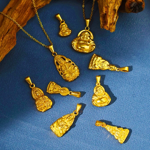 Boeddha Hanger Ketting Verguld Roestvrij Staal Religieus Guan Yin Maitreya Retro Spirituele Sieraden Cadeau Voor Heren Dames