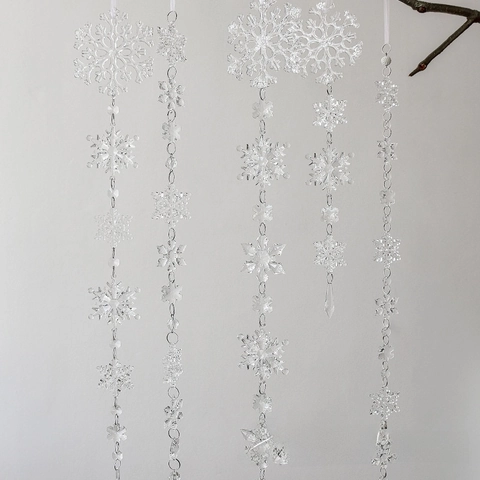 Acrylic Snowflake Hanging Decoration String For Christmas Tree Window Holiday Party Winter Theme Transparent Crystal