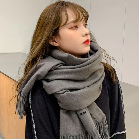 Solid Color Winter Scarf Imitation Cashmere Thickened Warm Shawl With Tassels For Men And Women Fashion Soft