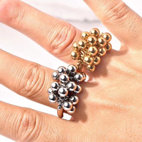 Kralen Cluster Ring Dames Titaniumstaal Druifvorm Gepolijste Metalen Ballen Nicheontwerp Elegante Mode-Sieraden