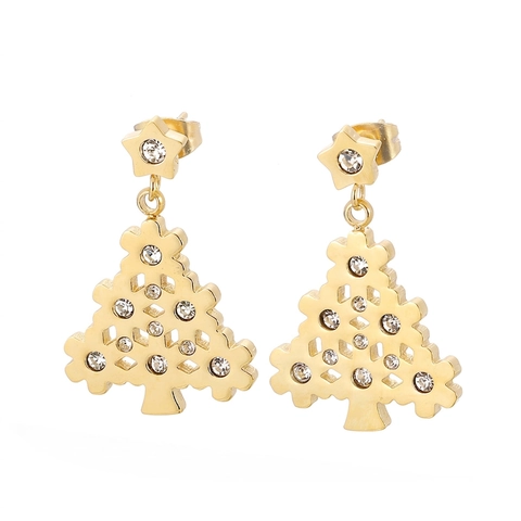 Pendientes Árbol De Navidad Acero Inoxidable Zirconia Estrella Botón Colgante Joyería Festiva Mujeres