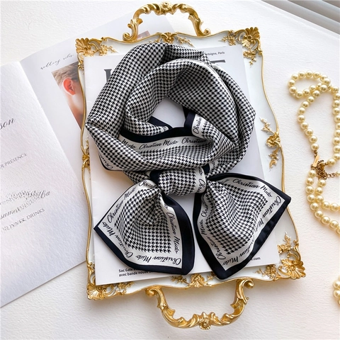 Long Skinny Scarf Imitation Satin Double Layer Houndstooth Zebra Pattern Fashion Neck Tie Hair Ribbon Bag Accessory Women