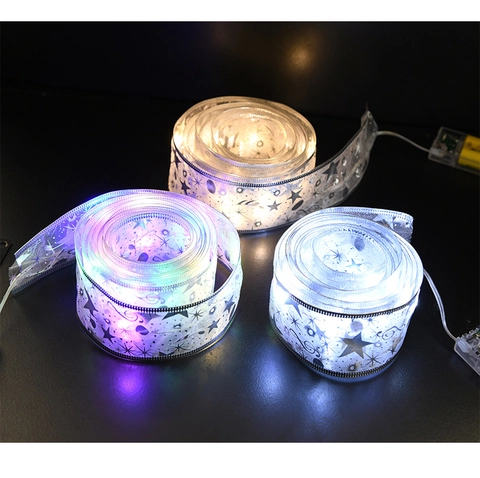 Guirnalda Luces Cinta LED Decoración Árbol De Navidad Doble Capa Malla Estrellas Notas Musicales Funciona Con Pilas