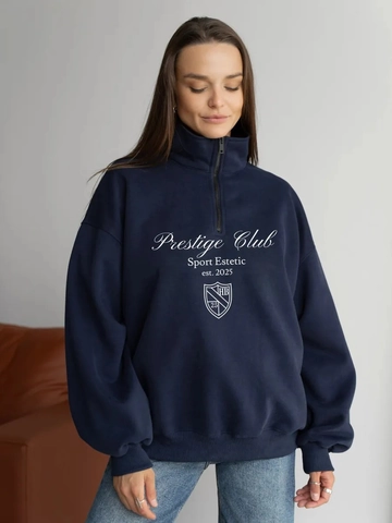 Felpa In Cotone Da Donna Con Mezza Cerniera Maniche Lunghe Stampa Lettere Maglione Largo Stile Retro Americano