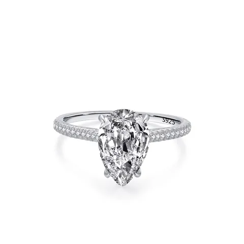 Anello Solitario Goccia Argento Sterling 925 Zirconia Pavè Elegante Gioiello Da Sposa Per Donna