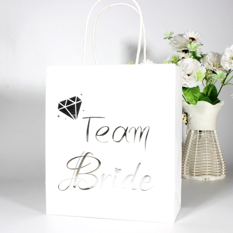 Wedding Gift Bags Paper Foil Hot Stamping Team Bride Team Groom Party Souvenir Bridal Shower Handheld