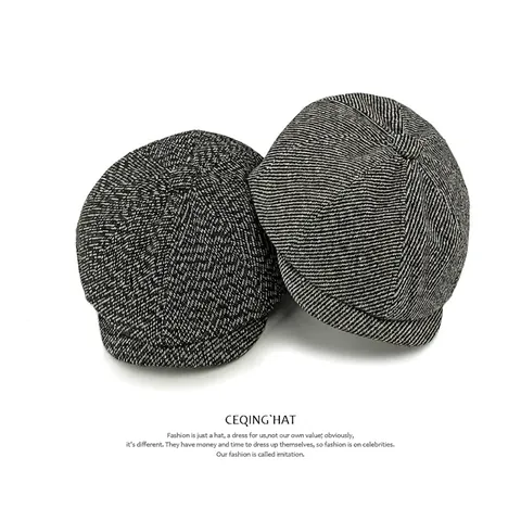 British Retro Newsboy Cap Men Women Herringbone Tweed Octagonal Hat Warm Winter Gatsby Flat Hat Adjustable Breathable