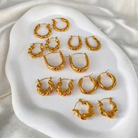 Stainless Steel Twisted Croissant Hoop Earrings For Women 18K Gold Silver Plated Geometric Twisted Hoop Earrings Fashion Jewelry