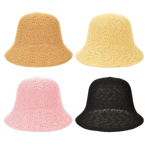 Women Crochet Knit Bucket Hat Hollow Breathable Sunshade Summer Beach Foldable Lightweight Fashionable Handcrafted