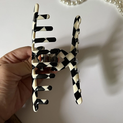 Große Haarklammer Aus Acetat Im Französischen Stil Rutschfeste Haarnadel Für Dickes Haar Geometrisches Schachbrettmuster Damen