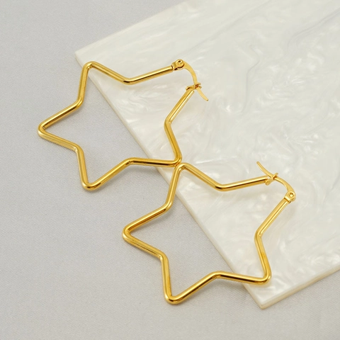 Orecchini A Cerchio A Forma Di Stella Acciaio Inossidabile Placcato Oro 18K Gioielli Pentagramma Per Donna