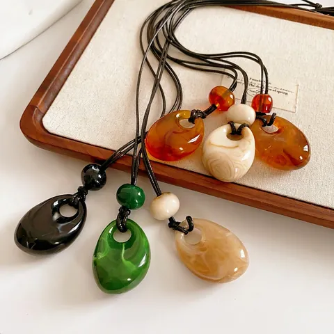 Collier Pendentif Acrylique Goutte Eau Style Ethnique Vintage Boho Longue Corde Cire Perles Chaîne Pull Femmes Accessoire
