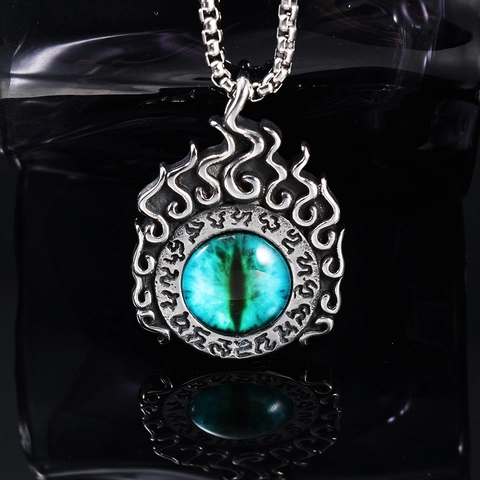 Evil Eye Pendant Necklace Stainless Steel Flame Gothic Retro Rune Dragon Eye Jewelry For Men Women