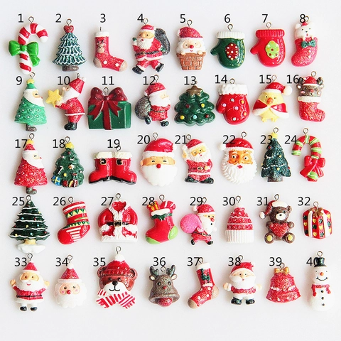 Resin Christmas Charms Pendants Mini Santa Claus Reindeer Snowman Tree For DIY Crafts Jewelry Making Holiday Ornaments