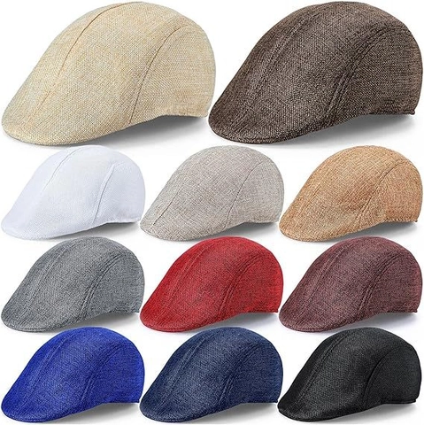 Béret Plat Unisexe Respirant Polyester Coton Texture Lin Protection Solaire Extérieur Golf Conduite Décontracté Couleur Unie