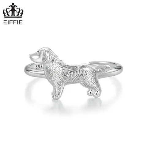 925 Sterling Silver Cute Golden Retriever Dog Adjustable Open Ring For Women Personalized Animal Shaped Fashion Jewelry Finger Ring Gift