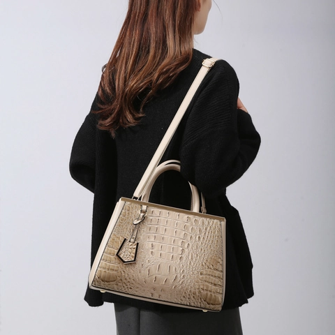 Women Handbag Wallet And Card Holder PU Leather Crocodile Embossed Pattern Vintage Fashion Shoulder Bag Gold Hardware