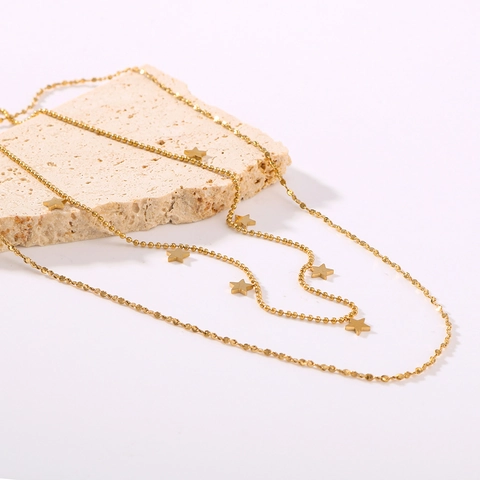 Double Layer Necklace 18K Gold Plated Stainless Steel Star Pendants Minimalist Pentagram Fashion Jewelry For Women