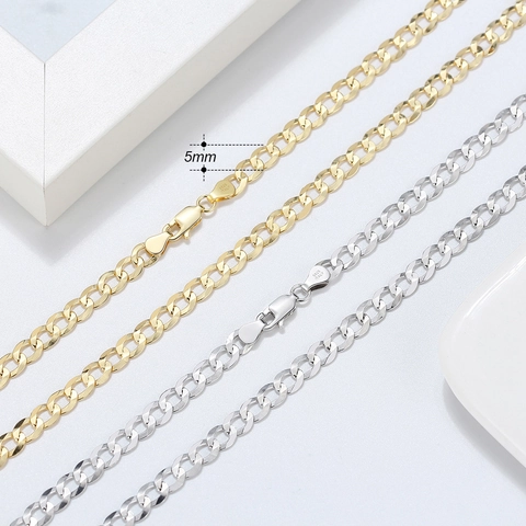 925 Sterling Silver Curb Chain Necklace 18K Gold Plated Diamond Cut Cuban Link Hip Hop Jewelry For Men Women