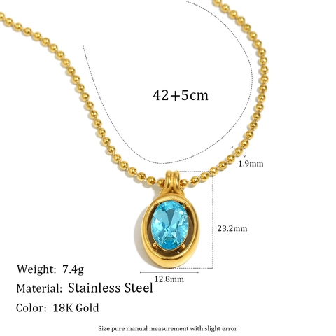 Elegante Collana Con Pendente In Zircone Blu Geometrico Per Donna In Acciaio Inossidabile Placcato Oro 18K Catena A Sfere