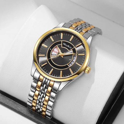 Orologio Da Polso Al Quarzo Business Da Uomo Cinturino In Acciaio Inossidabile Doppio Calendario Data Giorno Impermeabile Casual Cassa In Lega
