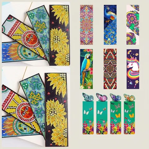 DIY Diamond Painting Bookmark PU Leather Tassel Rhinestone Crystal Mandala Animal Pattern Handmade Stationery
