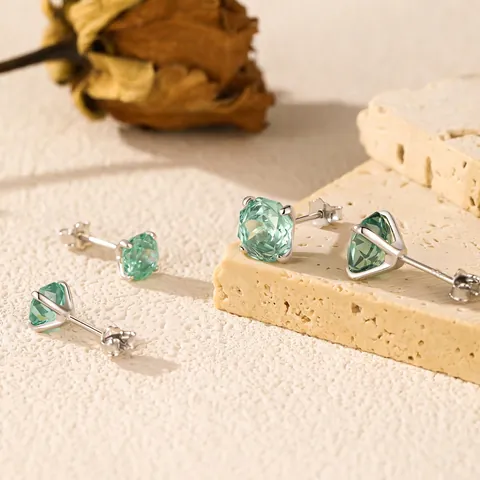 Pendientes De Botón Con Piedra Verde De Corte Octogonal Y Poste De Plata Esterlina 925 Para Mujer Joyería Minimalista