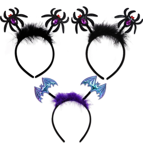Cerchietto per Capelli Halloween Ragno Pipistrello Glitter Strass per Donna Bambini Festa Travestimento Accessori per Capelli Cosplay
