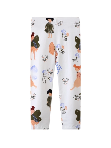 Girls Leggings Combed Cotton Breathable Elastic Waistband Cartoon Fairy Floral Printed Spring Autumn Skin-Friendly Pants