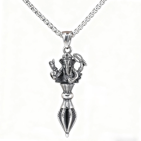 Collar Con Colgante De Ganesha Vajra Phurba Joyas De Amuleto Budista Tibetano Religioso Acero Inoxidable Plata Vintage Hombre Mujer