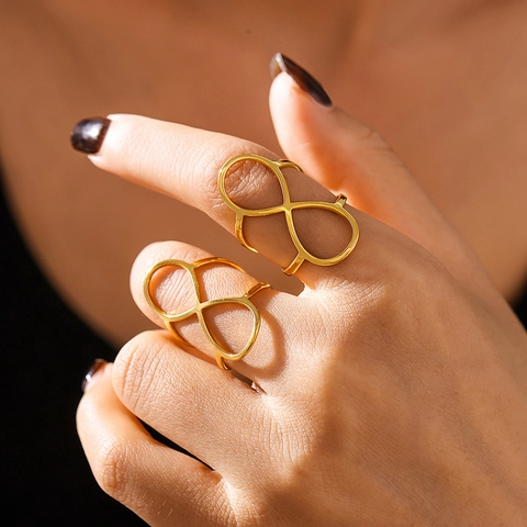 Anillo Abierto Símbolo Infinito Acero Titanio Chapado En Oro PVD Minimalista Geométrico Línea Abstracta Joyería Para Mujeres